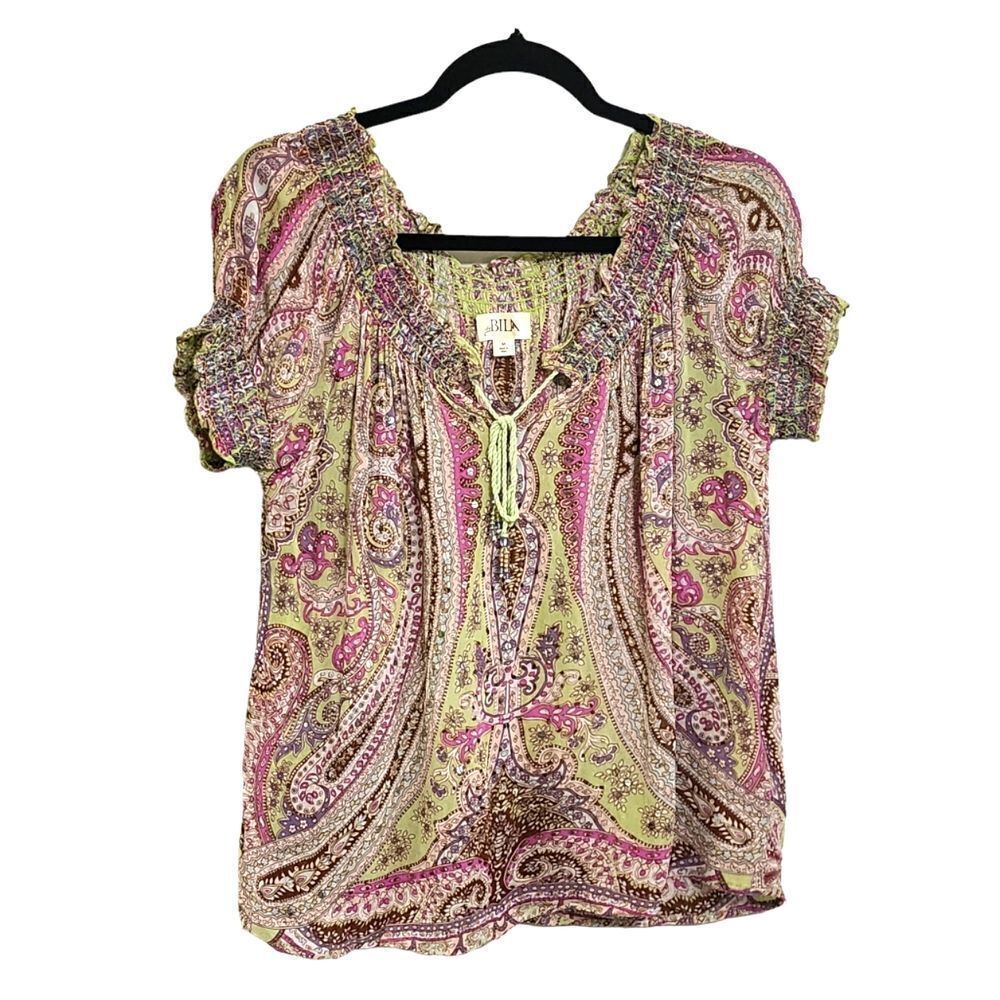 Bila Vintage Y2k multicolor sequin floral paisley whimsi Fairy top M